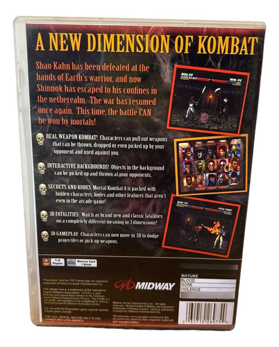 Mortal Kombat 4 Ps2 Capa+pôster+disco Play 2