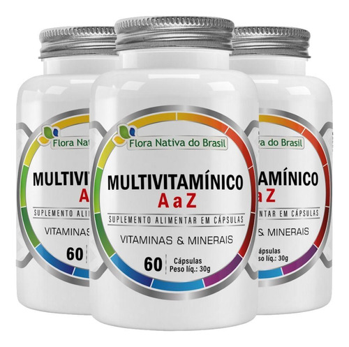 Kit 3x Multivitamínico A A Z 500mg 60 Cápsulas Flora Nativa