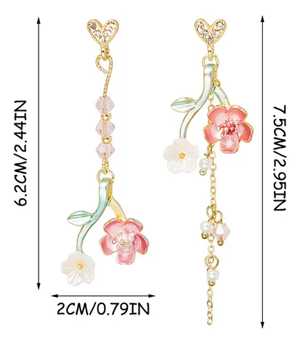 Ay 1par Pendientes Japoneses Largos Con Borlas Con Flores