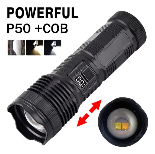 Lanterna Led P50, Fontes De Luz Duplas, Tocha Portátil Cob