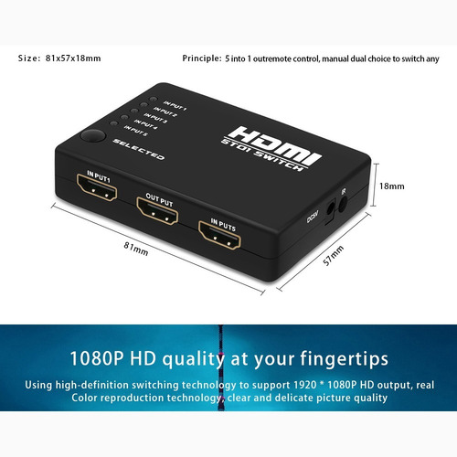 Switch Selector Hdmi 5 Entradas A 1 Salida - Control Remoto