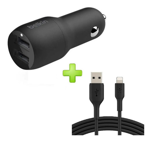 Imagen 1 de 4 de Cargador Belkin Auto 12v 4.8a 24w + Cable Usb-a Lightning 1m