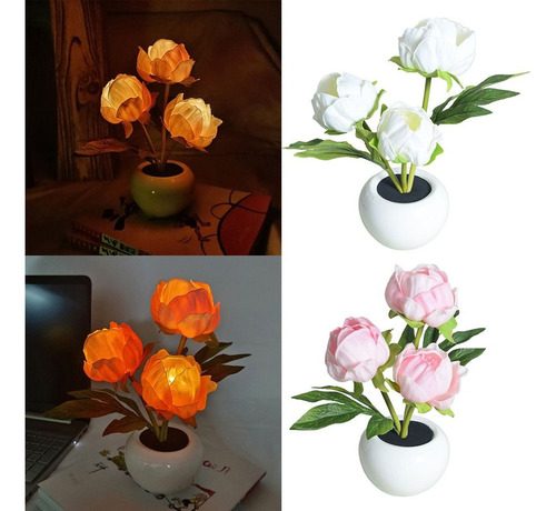 Lámpara Nocturna Con Forma De Peonía Para Mesita De Noche, D