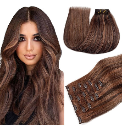 Belaved Extensión Cabello Pelo 7 Piezas 41cm 120gr Clip Weft