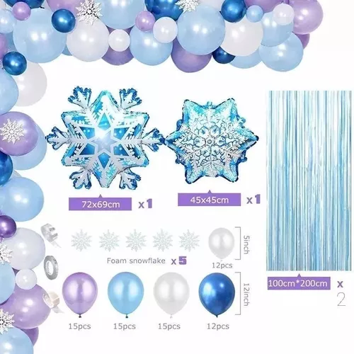 Combo Frozen Globos Copos De Nieve Cortina Numero Celeste