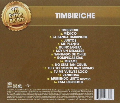 Timbiriche 16 Éxitos De Oro Cd Disco Nuevo