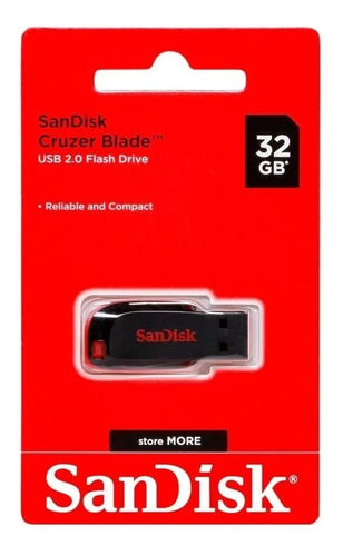 Imagen 2 de 4 de Pendrive Sandisk 32gb Cruzer Blade Usb 2.0 Negro