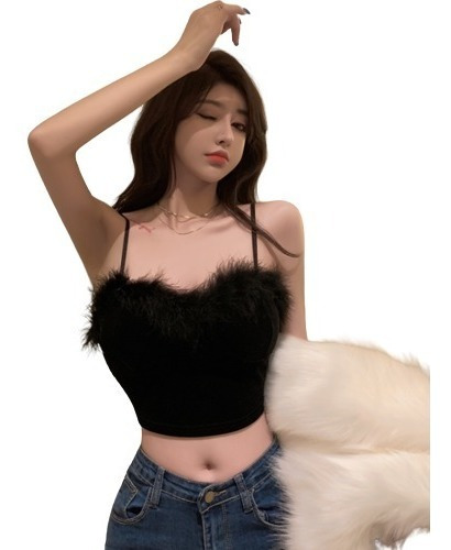 Top Blusa Bralette Con Peluche En Escote Kawaii Hotwife