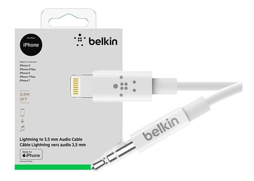 Cable Audio 3.5mm A Conector Lightning iPhone Belkin Blanco