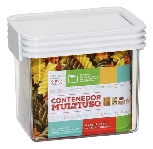 Set 4 Contenedor Hermético Táper Organizador Plástico 600cc