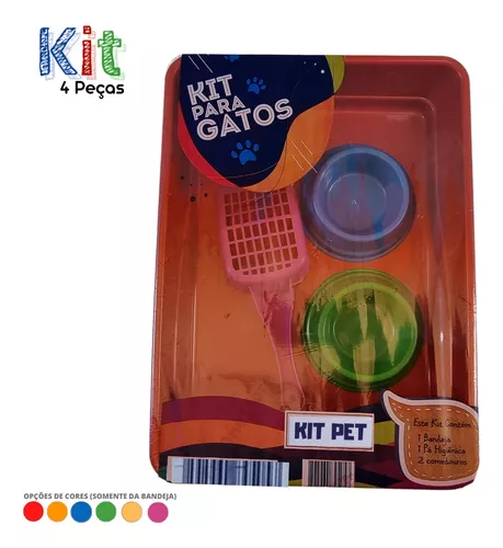 Kit Gato Caixa De Areia Completa Com Pa+2 Comedouro 4 Pecas