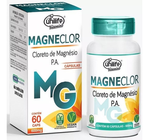 Cloreto De Magnésio 60 Cáps 600mg - Unilife * Mega Promo * Sabor Sem sabor