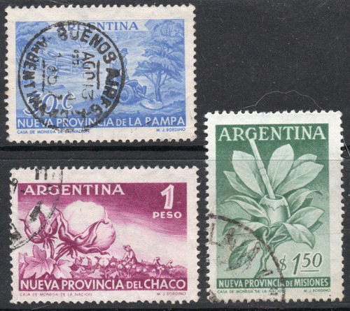 Argentina Serie X 3 Sellos Nuevas Provincias Argentinas 1956