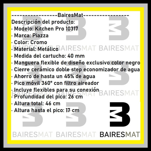Imagen 5 de 7 de Monocomando Cocina Piazza Kitchen Pro Extensible Rociador
