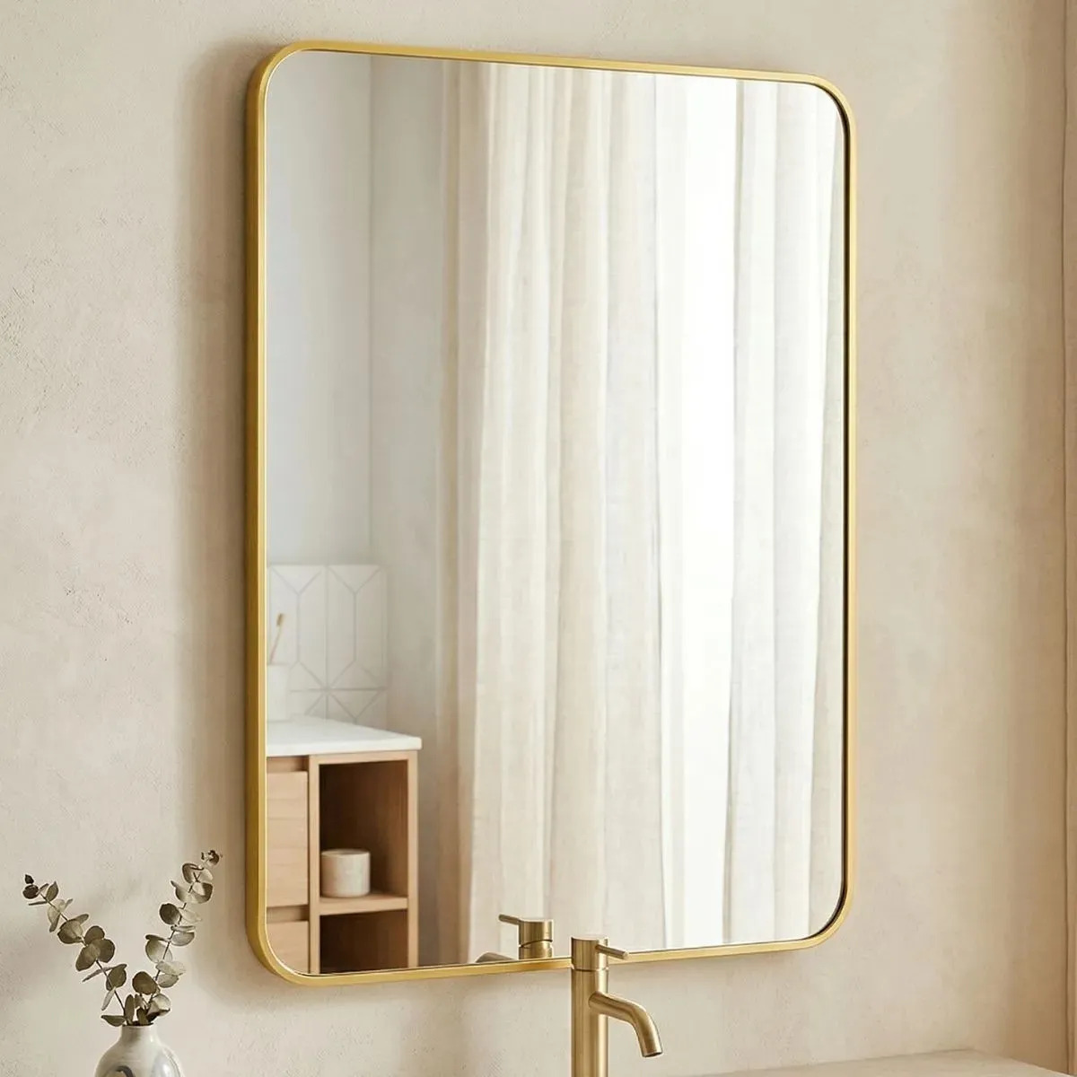 Espelho Retrô Retangular Dourado 90x70cm Luxo Banheiro Parede Moldura Alumínio Decorativo Horizontal Vertical The Mirror Lab
