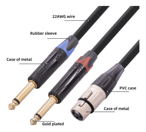 Cable Hembra Doble De 6,35 Mm A Xlr Para Micrófono, Chapado