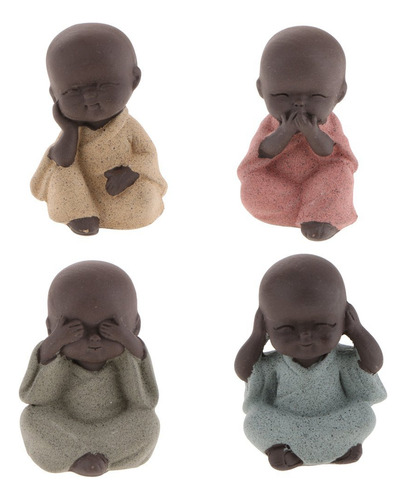 Freci 4 Pieza Mini Monk Adorno Buda Estatua Tea Pet Zen