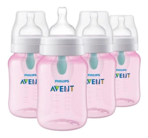 4 Biberones Mamilas Philips Avent Anti-colicos  Airfree 9 Oz Color Rosa Transparente