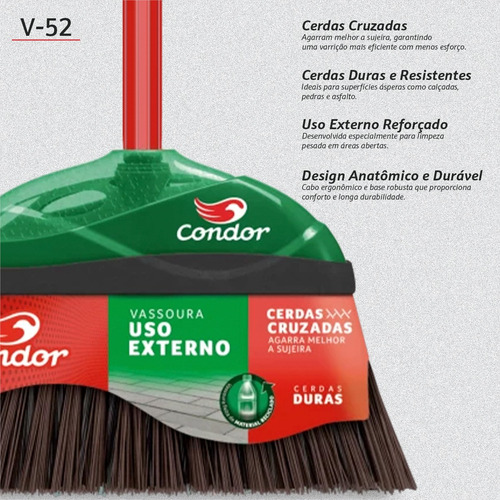 Vassoura Condor Cerdas Duras E Cruzadas Para Área Externa