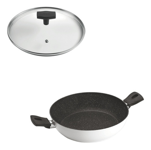 Set Wok 28cm 2 Asas Antiad Blanco Con Tapa Daily Ghidini