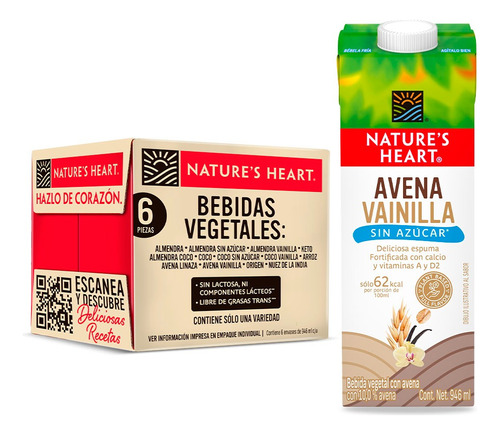 Nature's Heart Bebida Vegetal Avena Vainilla 946ml 6 Pack