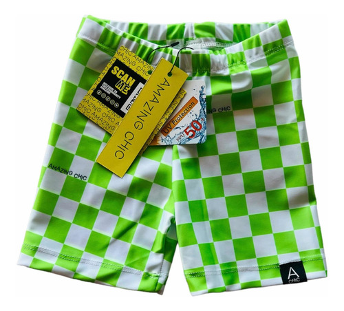 Imagen 2 de 4 de Short De Baño Lycra Uv Upf50+ Niñas Y Niños Ajedrez