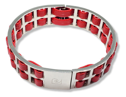 Pulsera Acero Semi Esclava Con Rojo Pierre Cardin