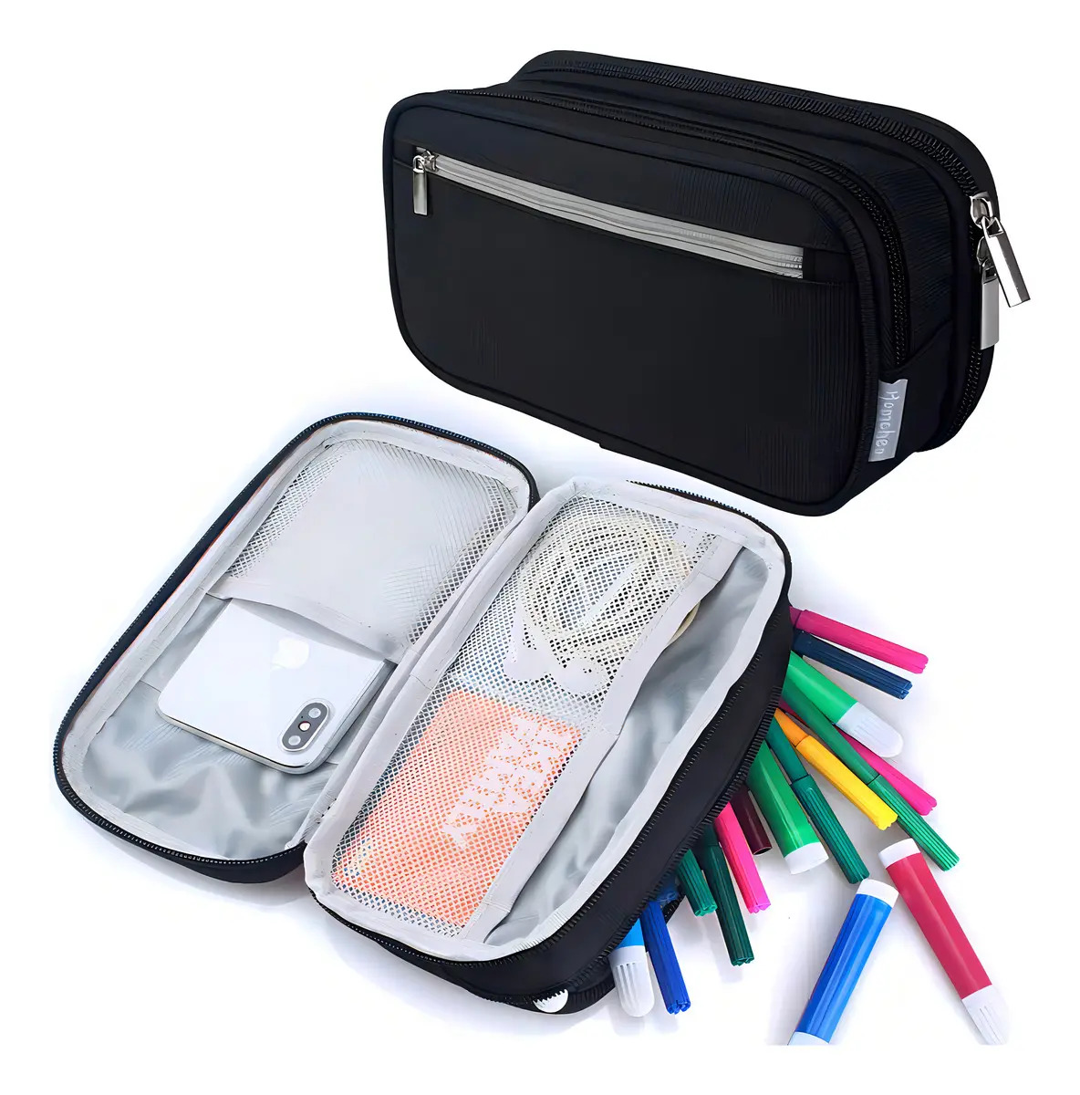 Estuche de Lápices JIMMYSSHOP Grande Negro con 3 Compartimentos y Gran Capacidad