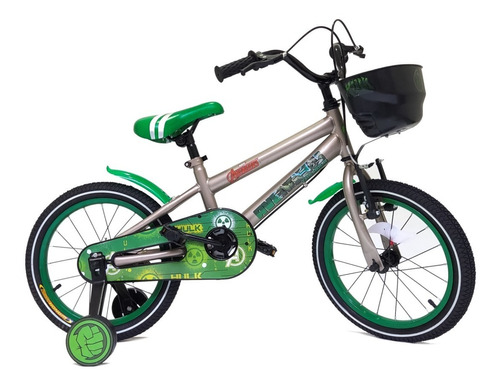 Bicicleta paseo infantil Dencar Lamborghini 7155  2024 R16 M frenos v-brakes color gris/verde con ruedas de entrenamiento  