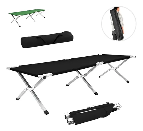 Catre Plegable Para Acampar Cama Portátil Exterior Campismo Color Negro