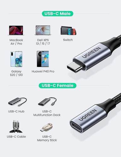 Cable Extensión Tipo C 3.1 / 1metro Gen 2 Thunderbolt 3 Black