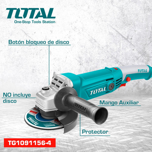 Imagen 4 de 8 de Amoladora Angular 1010w Total Para Disco 115mm 125mm