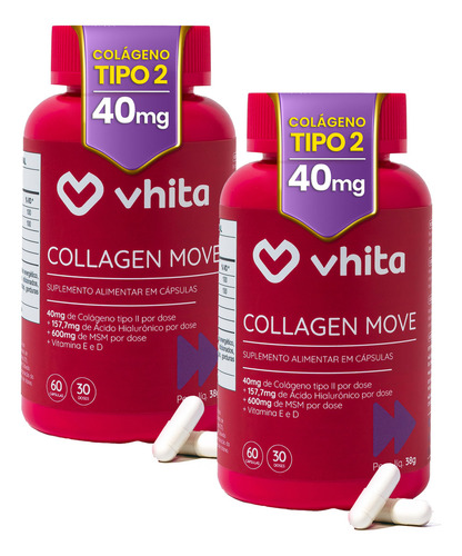 2x Collagen Move Vhita Colágeno Tipo 2 Para Articulações Sabor Sem Sabor
