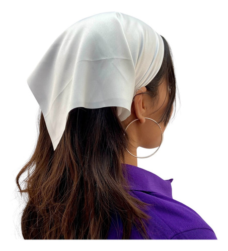 Mascada Color Solido Satinado Mujer Para Cabeza Mediano Blanco Liso Mediana