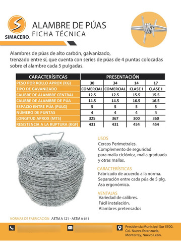 Tarima De 32 Rollos De Alambre De Púas De 300 M Calibre 15.5