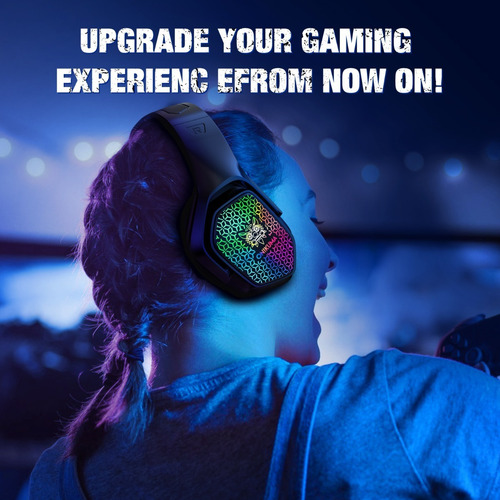 Imagen 6 de 9 de Audífono gamer Onikuma K10 negro con luz rgb LED