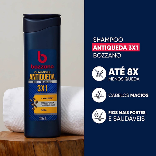 Shampoo Antiqueda Para Cabelo 3x1 Bozzano 325ml - 2 Unidades