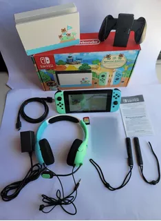 Nintendo Switch Animal Crossing Verde/azul + Juego + Audifon
