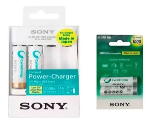 Cargador De Pilas Aa-aaa Sony Con 2 Pilas + Pack 2 Pilas