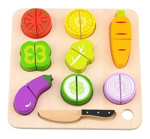 Juego De Encaje Para Cortar Alimentos En Madera Tooky Toy Color Verduras