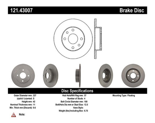 Disco De Freno Chevrolet Spectrum, Geo Spectrum Isuzu I-mark