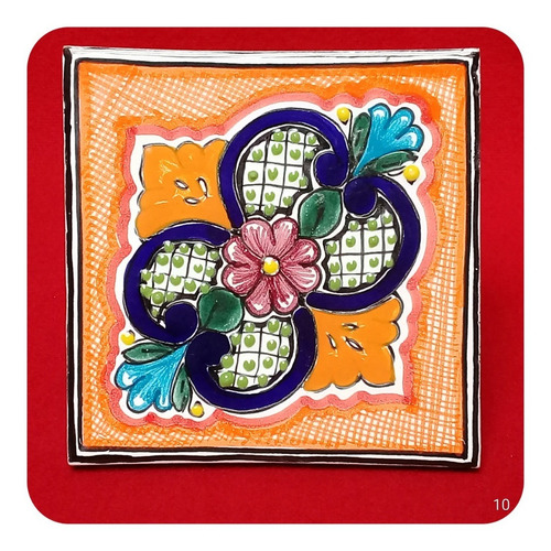 Imagen 4 de 10 de Set 10 Azulejos De Talavera Poblana 10x10 Cm Decoración Zlj