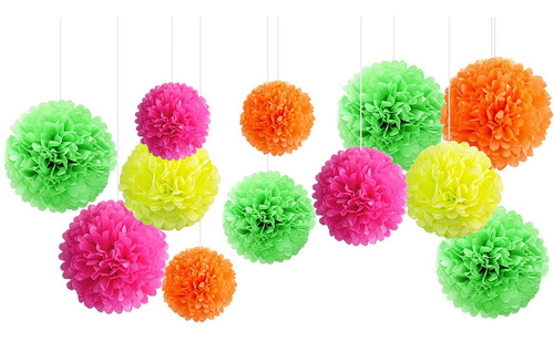 Blacklight Party Decorations  12 Pompones De Papel De S...