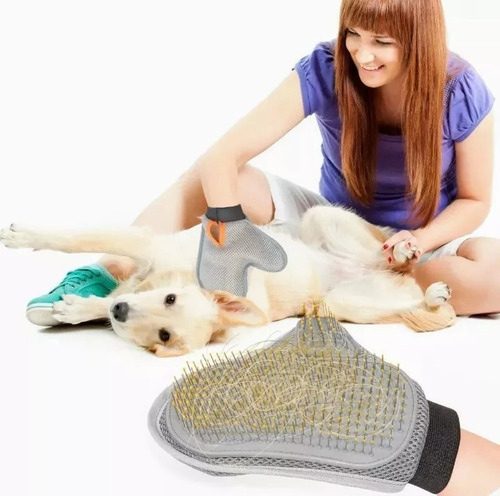 Guante De Aseo Mascota Perro Gato Dientes De Metal Gris