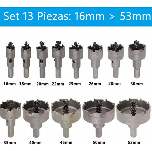 13 Brocas Copa Sierra Hss De Carburo Para 16-53mm