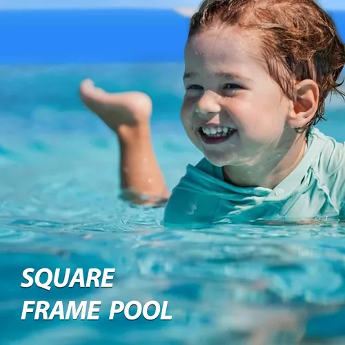  Piscina rectangular con marco de metal de 59 x 59 pulgadas,  piscina cuadrada familiar al aire libre con tapón de drenaje y orificio de  drenaje para niños, bola de piscina interior
