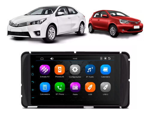 Multimidia Mp5 Carplay Android Bt Moldura Preta Etios Ap704