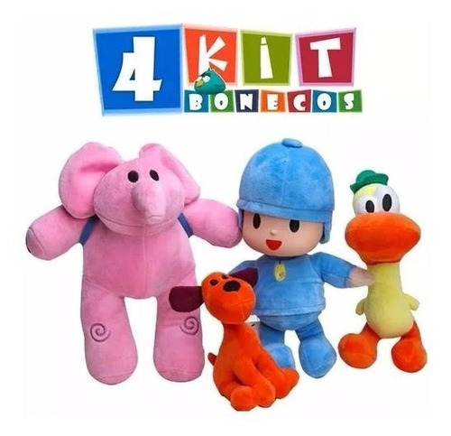 4 Bonecos Pelúcia Pocoyo Elly Lolla Pato Original Bandai