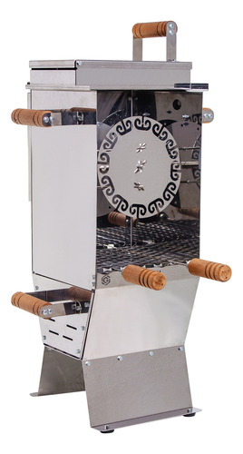 Churrasqueira Giratória Automática Portátil Em Inox Inox Polido 110v
