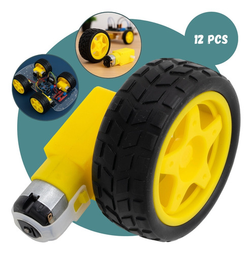 (12) Roda + Pneu + Motor Dc 3 A 6v Reducao Robotica Arduino